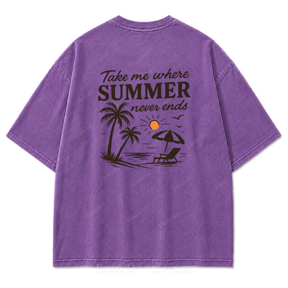 Summer Never Ends T-Shirt mit Strand-Print-Waschung