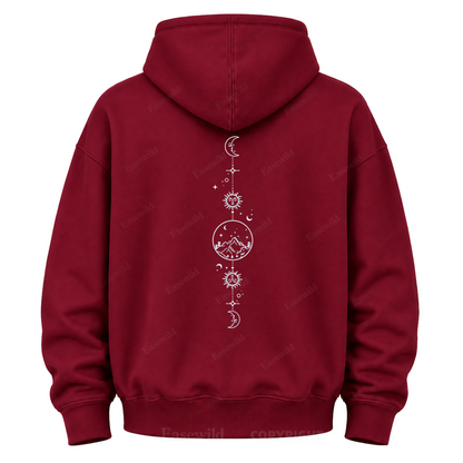 Celestial Mountain Sun & Moon Graphic Hoodie