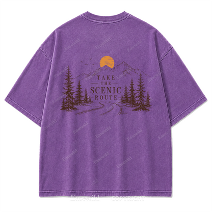 Take The Scenic Route Minimal Washed Print Tee