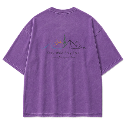 Stay Wild Stay Free Horizon Washed Print Tee