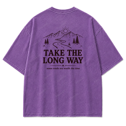 Take the Long Way Mountain Washed Print Tee