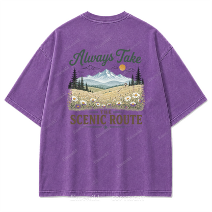 Always Take the Scenic Route Washed Print Tee