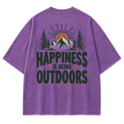 Happiness Lives Outside Washed Print Tee