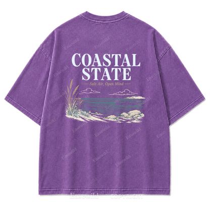 Coastal State Ocean Shore Washed Print Tee