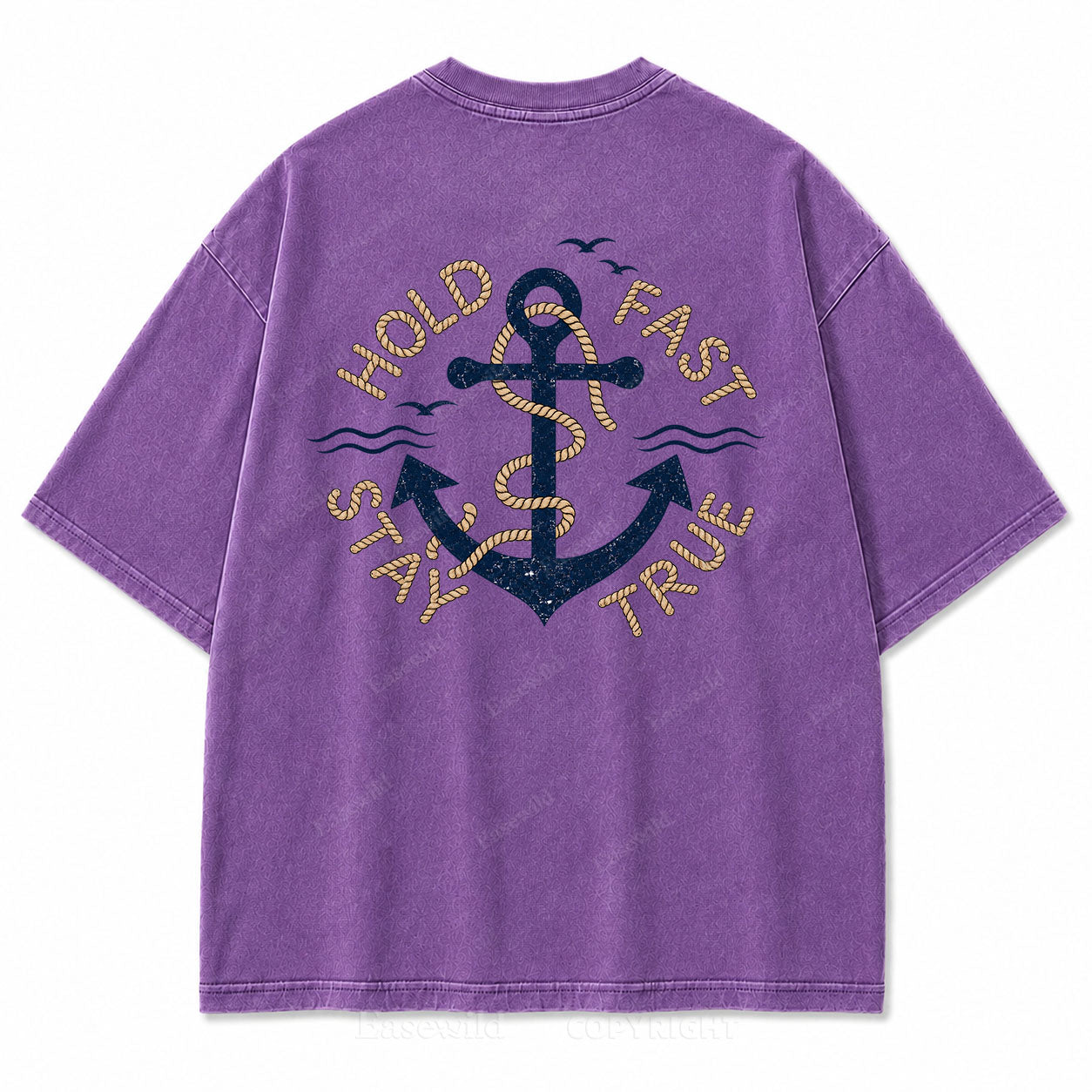 Hold Fast Stay True Nautical Anchor Washed Graphic Tee