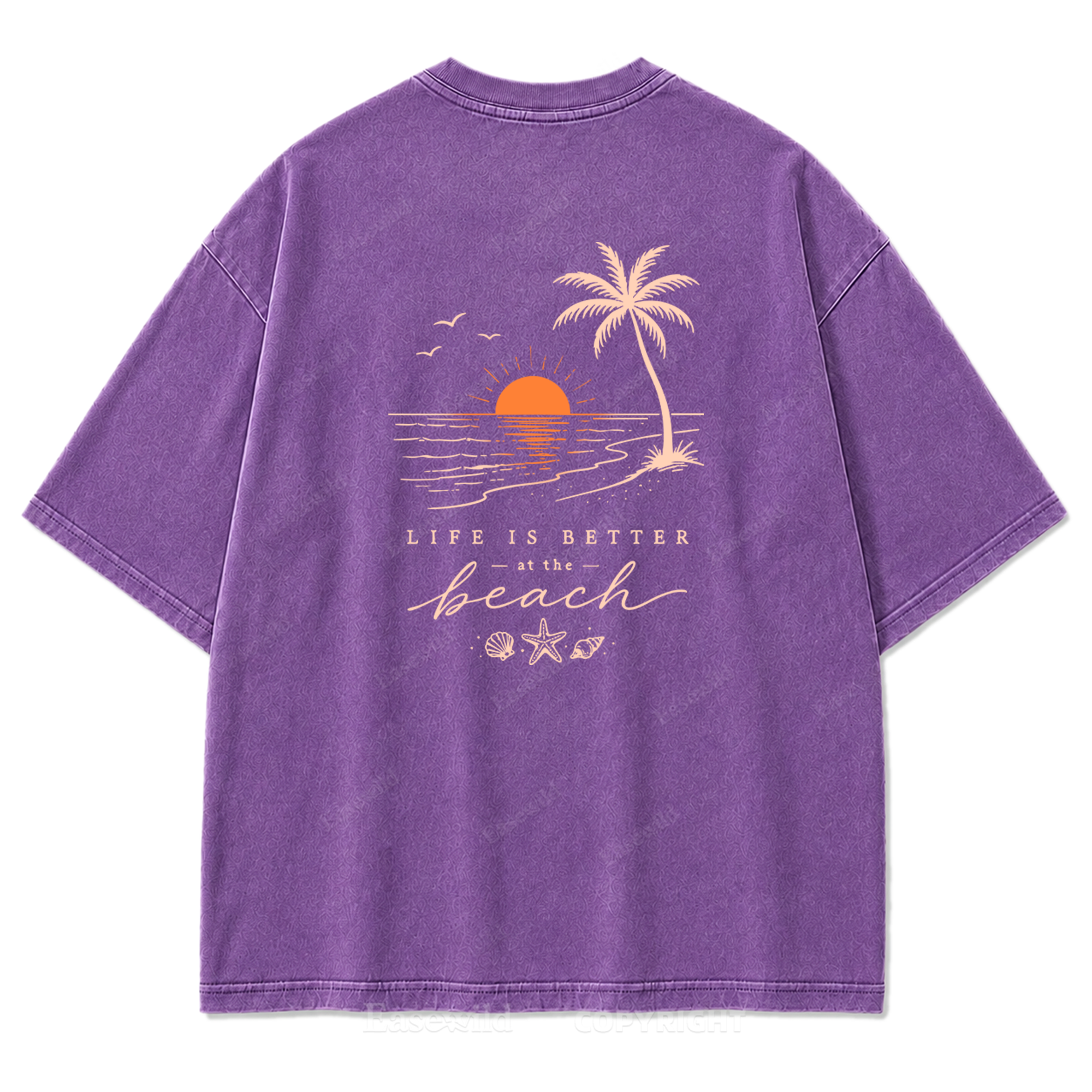 T-Shirt mit gewaschenem Aufdruck „Life Is Better at the Beach“
