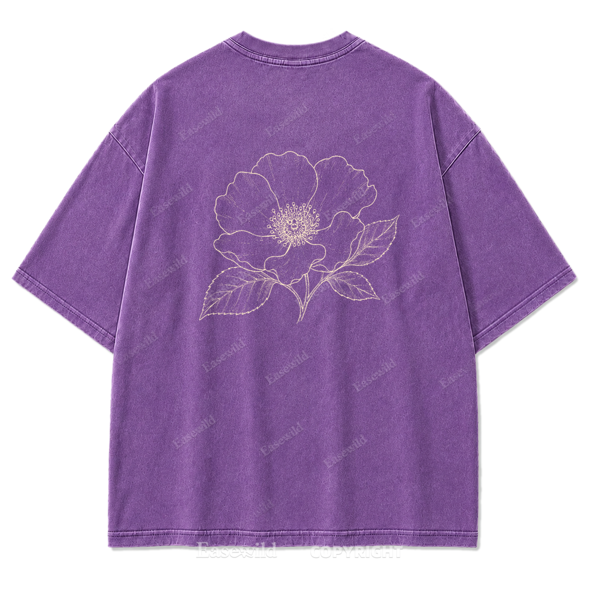 Blue Line Flower Washed Print T-Shirt