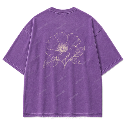 Blue Line Flower Washed Print T-Shirt