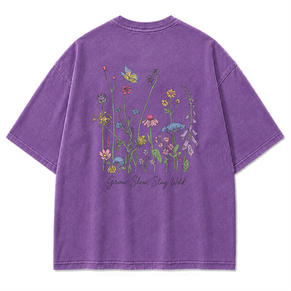 Grow Slow Stay Wild Wildflower Washed Print Tee