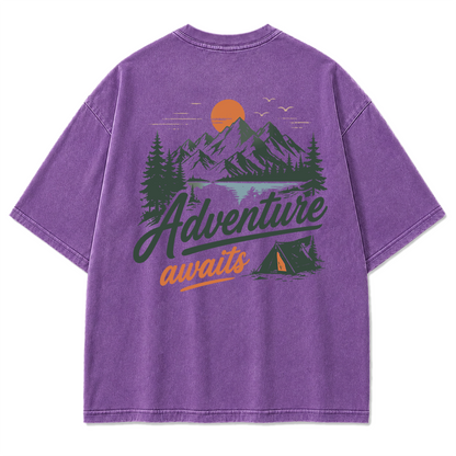 Adventure Awaits Mountain Camp Washed Print Tee