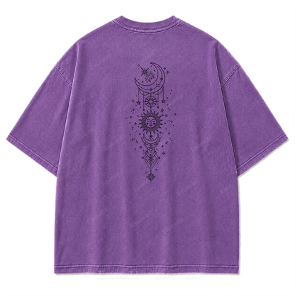 Himmlische Harmonie Sonne Mond Washed Print T-Shirt