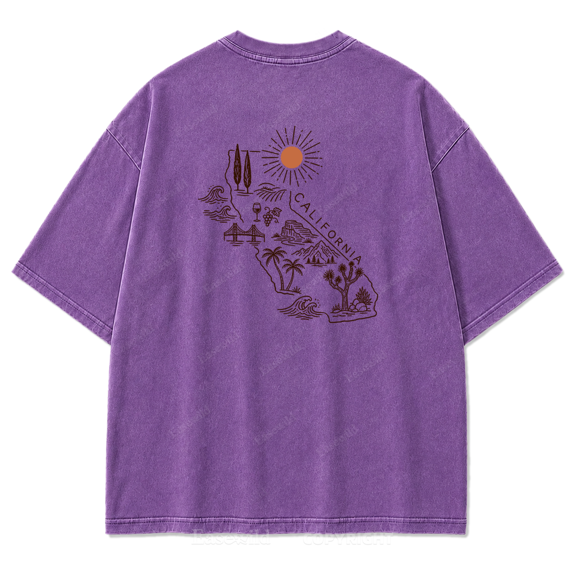 T-Shirt mit Kalifornien-Umriss in verwaschenem Druck