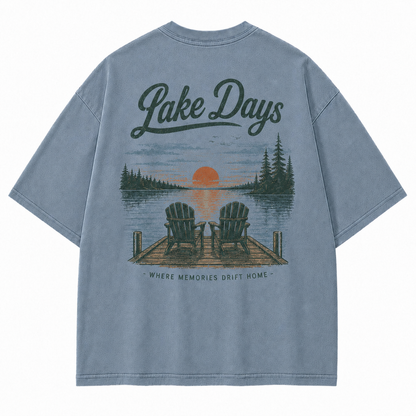 Where Lake Days Drift into Memories Outdoor Graphic Tee