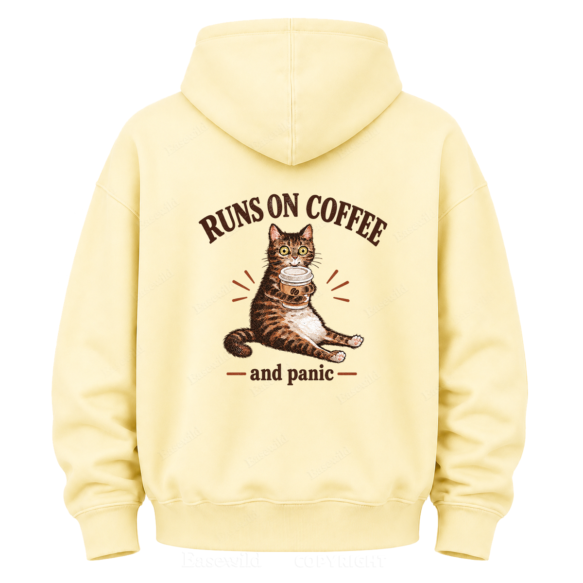 Runs On Coffee And Panic Tabby Cat Graphic Hoodie