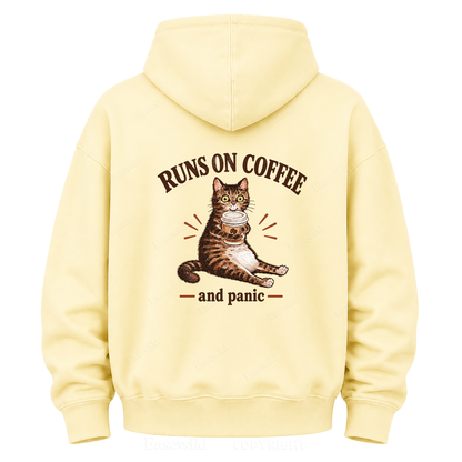 Runs On Coffee And Panic Tabby Cat Graphic Hoodie