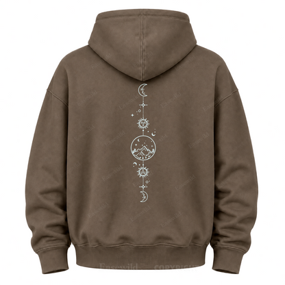 Celestial Mountain Sun & Moon Graphic Hoodie