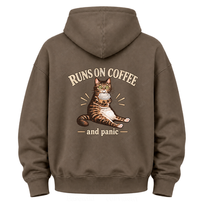 Runs On Coffee And Panic Tabby Cat Graphic Hoodie