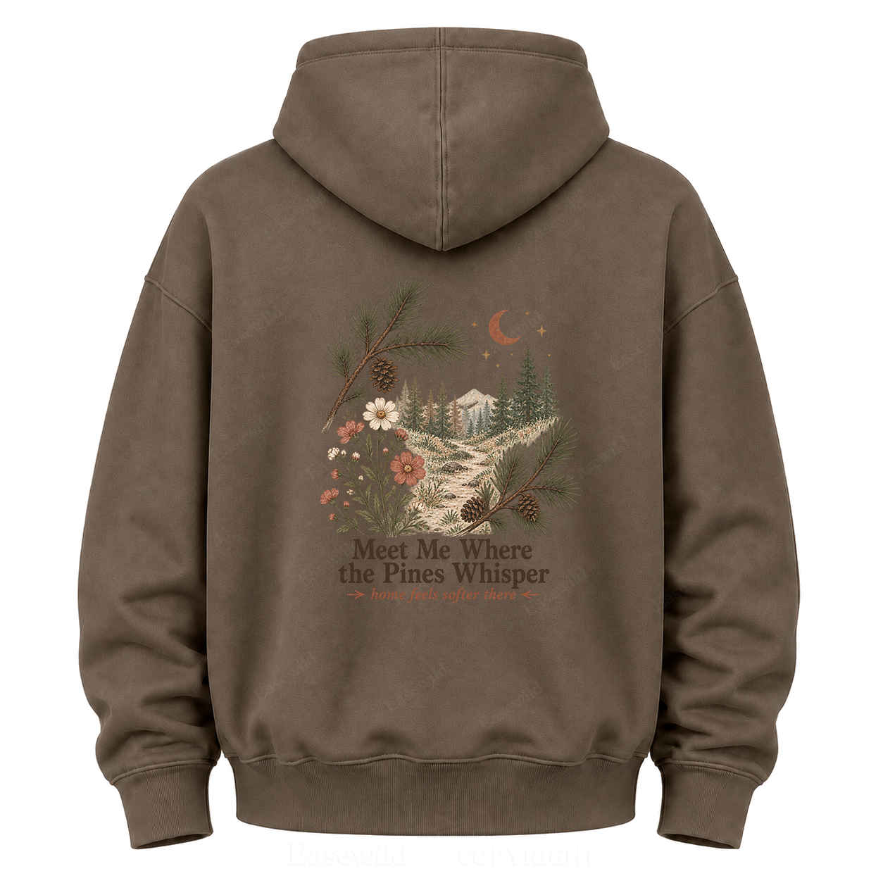 Meet Me Where the Pines Whisper Vintage Woodland Graphic Hoodie