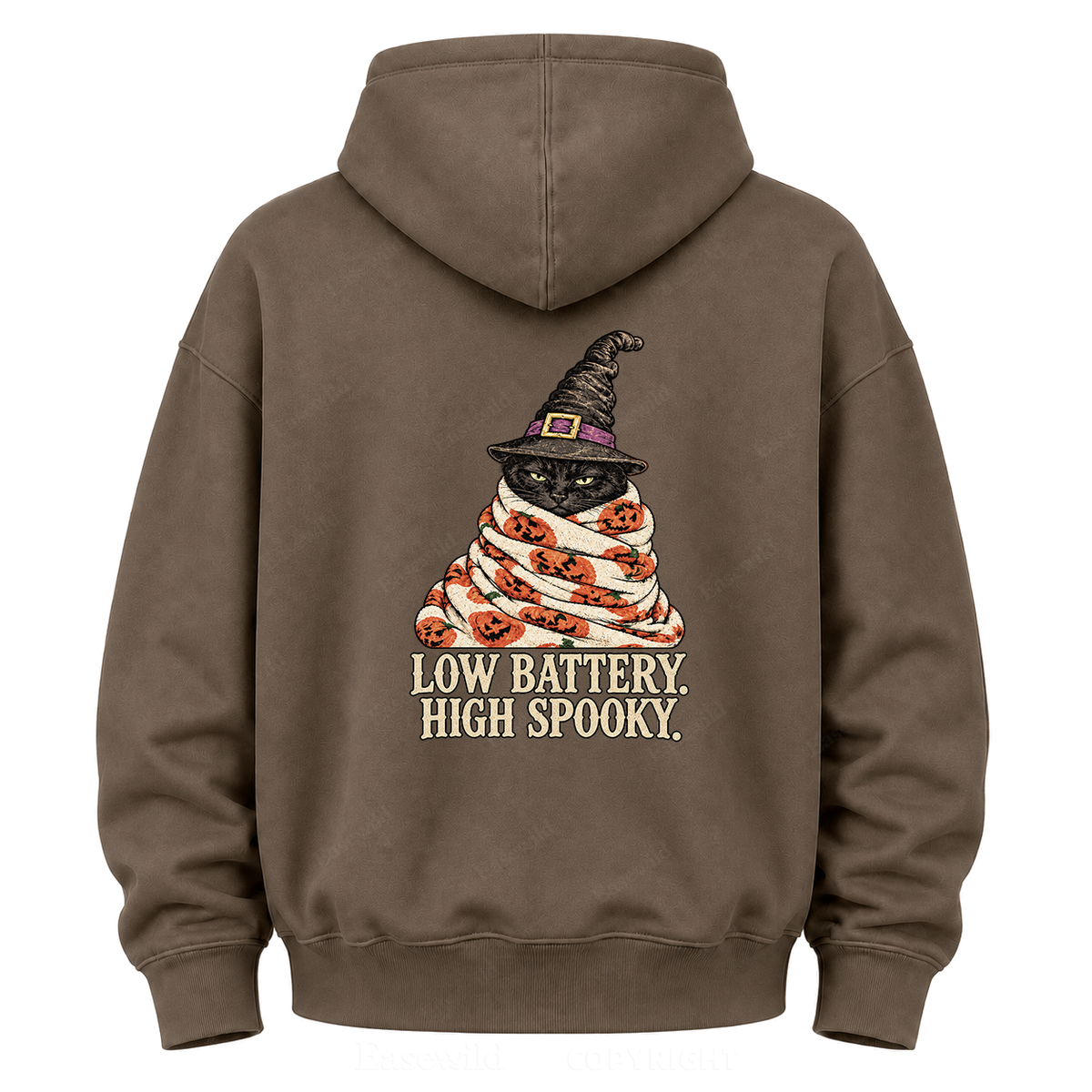 Low Battery High Spooky Black Cat Halloween Graphic Hoodie