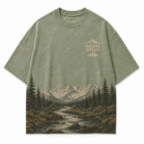 Natur-Therapie-T-Shirt mit Berggrafik