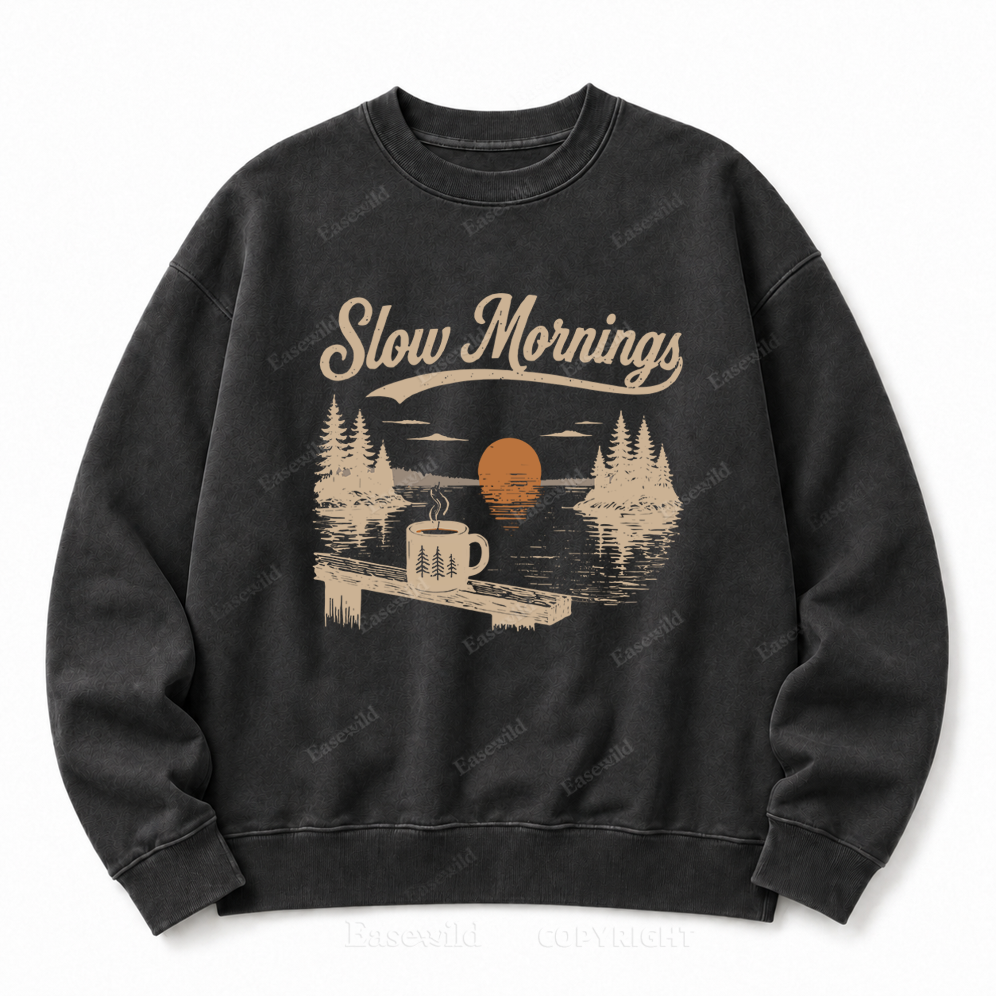 Slow Mornings Front Graphic Washed Crewneck