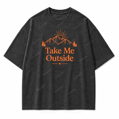 Take Me Outside Mountain Sunrise Washed Print Tee