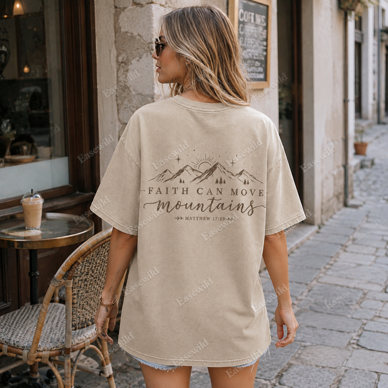 Faith Moves Mountains Washed Back Print Tee
