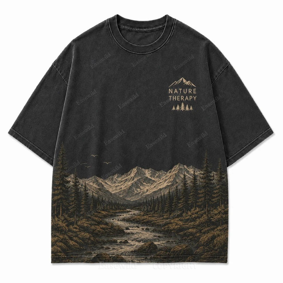 Natur-Therapie-T-Shirt mit Berggrafik
