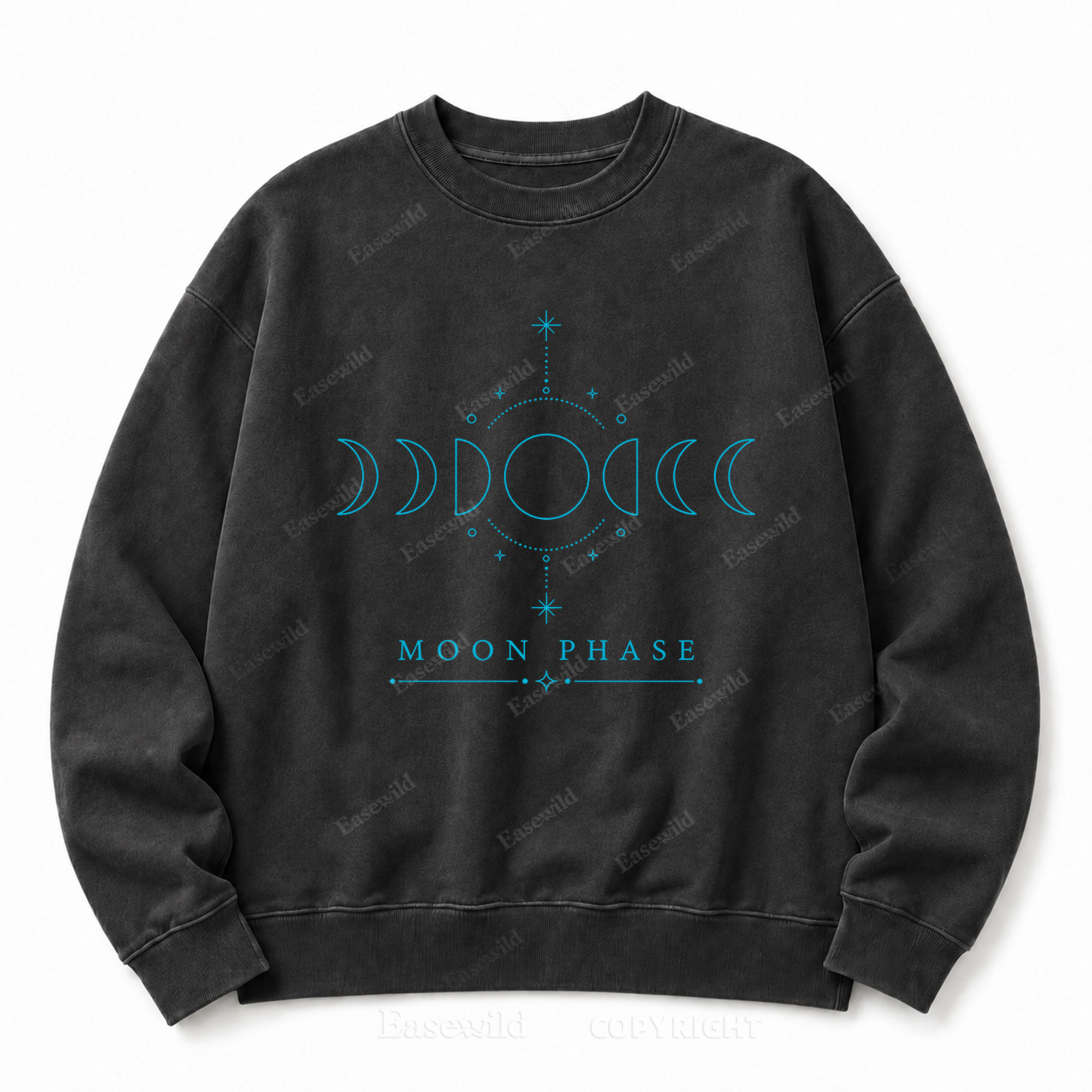 Moon Phase Celestial Front Graphic Washed Crewneck