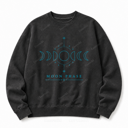 Moon Phase Celestial Front Graphic Washed Crewneck