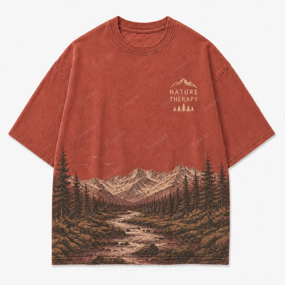 Natur-Therapie-T-Shirt mit Berggrafik