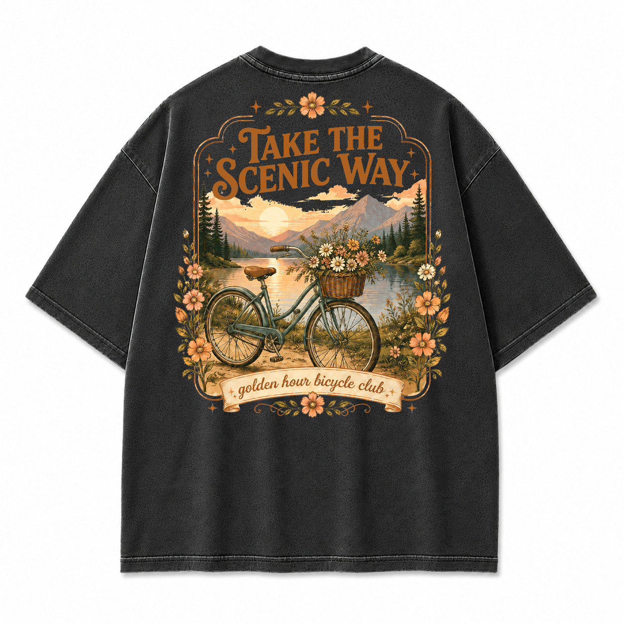 Golden Hour Bicycle Lake Graphic T-Shirt