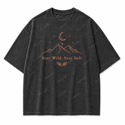 Stay Wild Stay Soft Mountain Moon Washed Print Tee