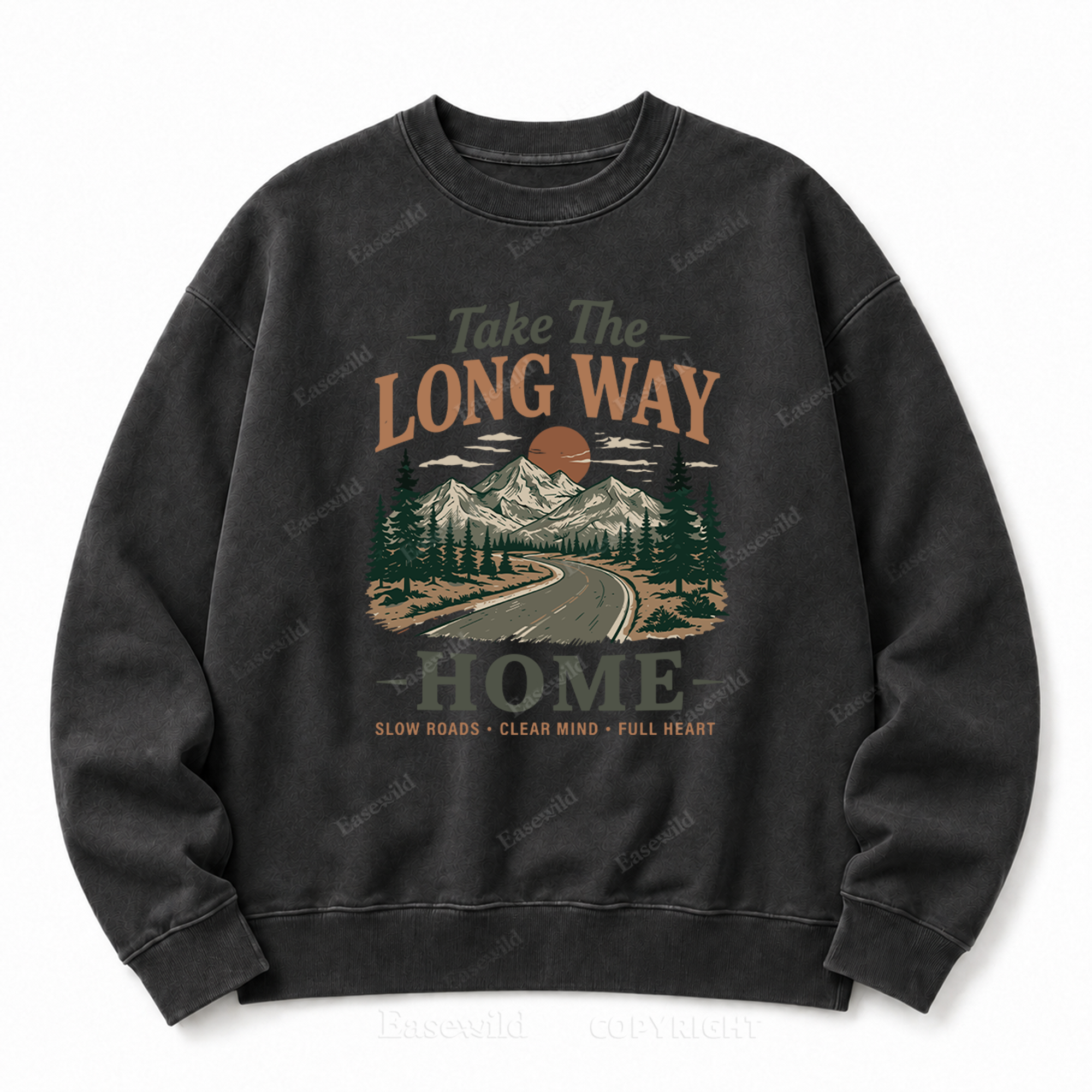 Take the Long Way Home Front Graphic Washed Crewneck