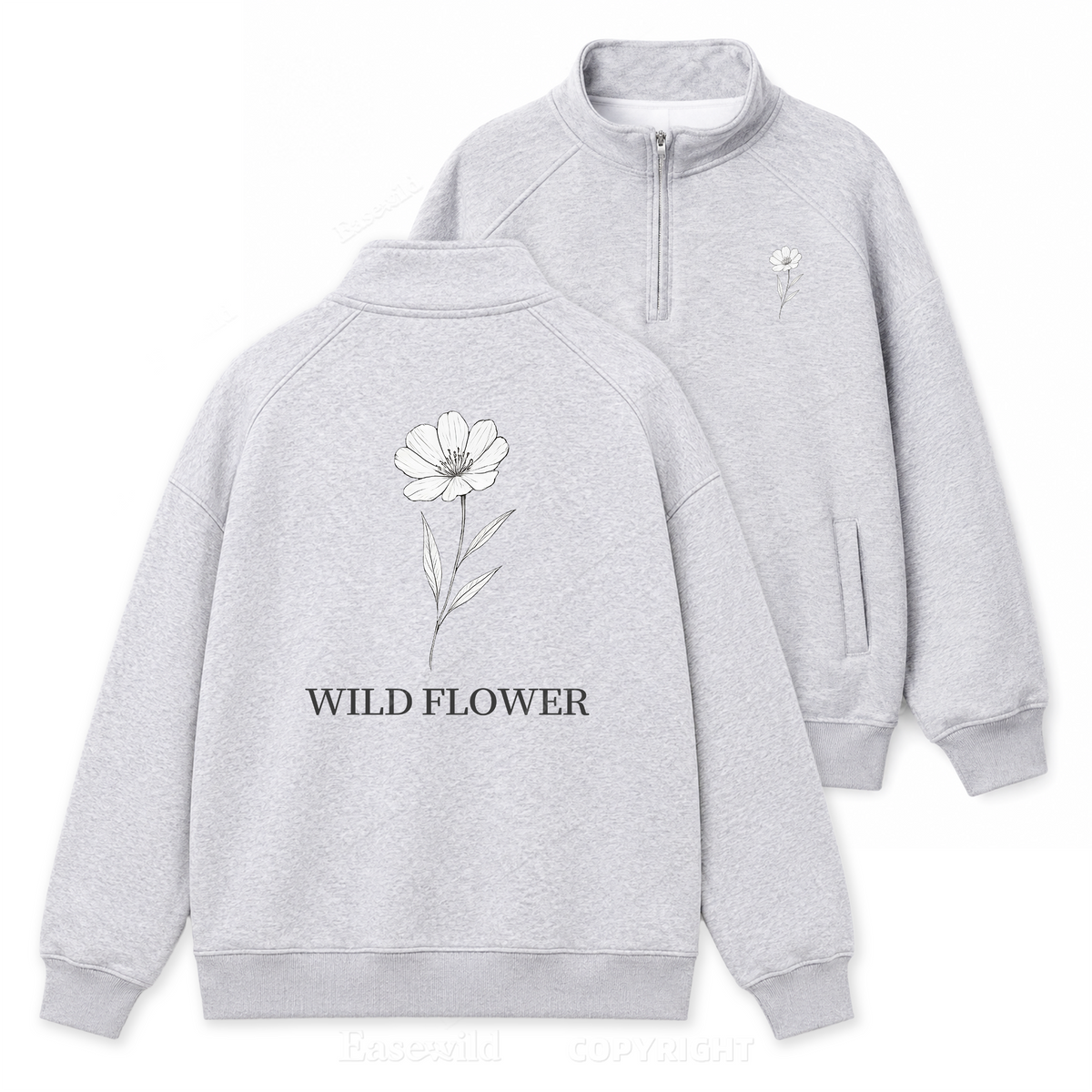 Wild Flower Delicate Bloom Zip Pullover Sweatshirt