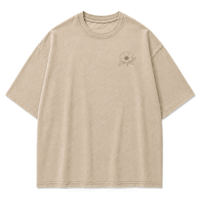 Blue Line Flower Washed Print T-Shirt