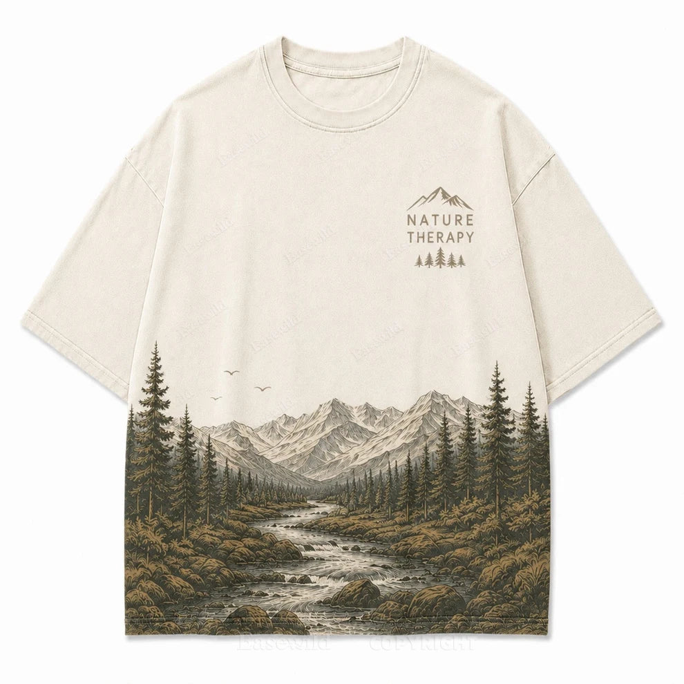 Natur-Therapie-T-Shirt mit Berggrafik