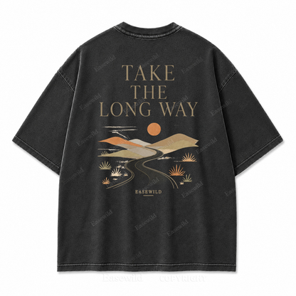 Take the Long Way Washed Back Print Tee