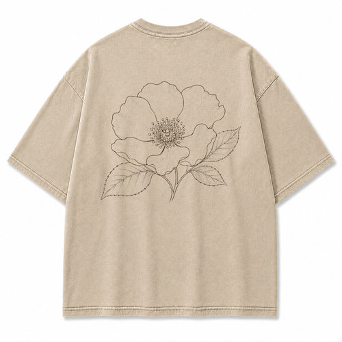 Blue Line Flower Graphic T-Shirt