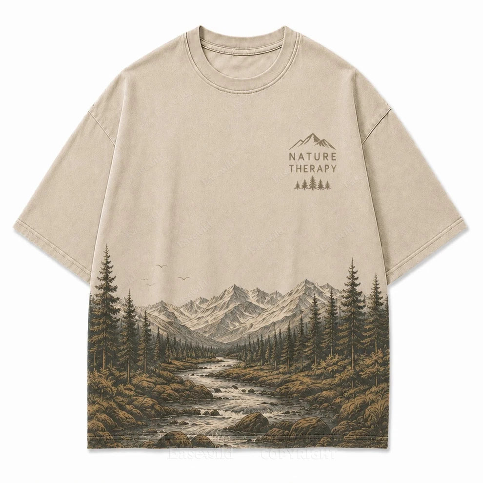 Natur-Therapie-T-Shirt mit Berggrafik