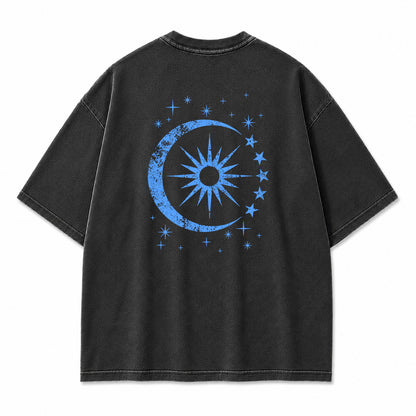Cosmic Crescent Sunburst Graphic T-Shirt