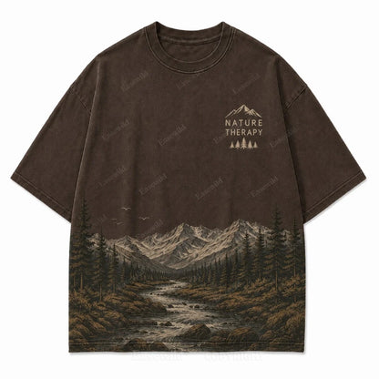Natur-Therapie-T-Shirt mit Berggrafik
