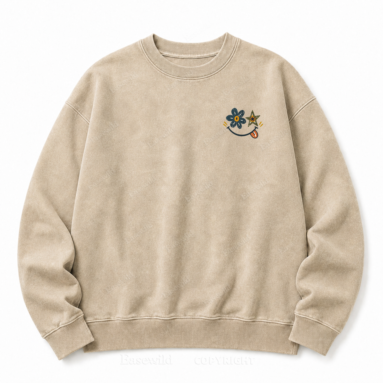 Retro Flower Star Smiley Washed Sweatshirt