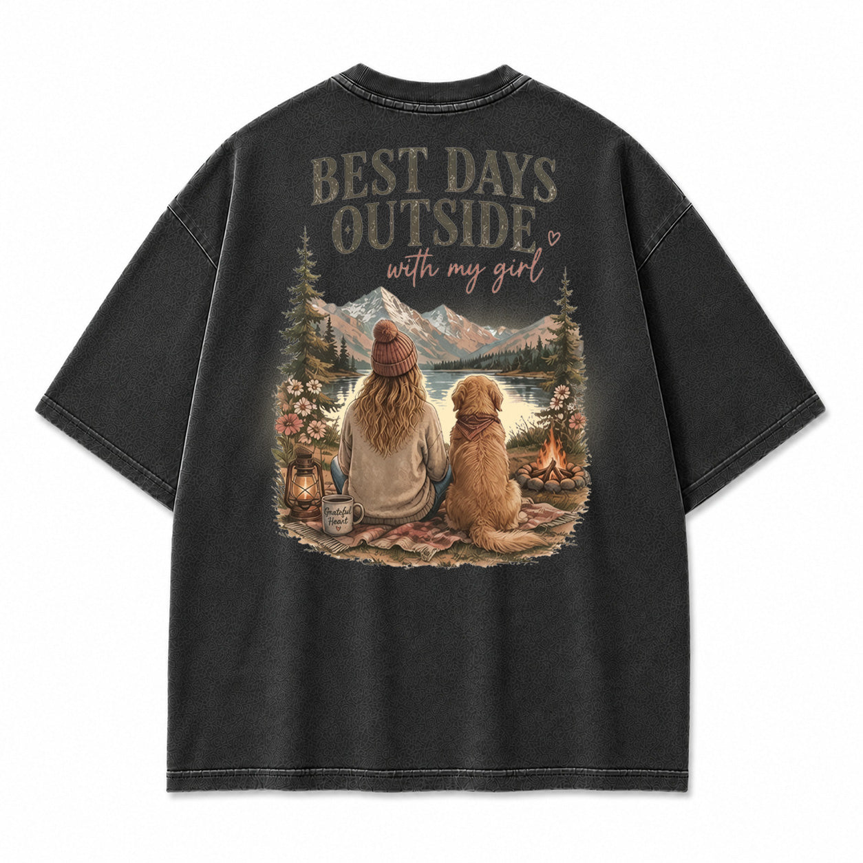 Alpine Lake Dog Campfire Graphic T-Shirt