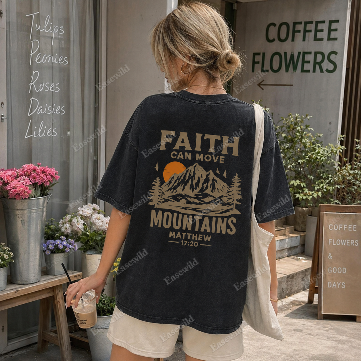 Faith Can Move Mountains Washed Back Print Tee