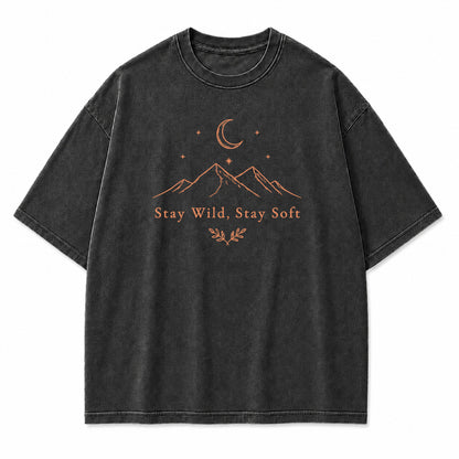 Stay Wild Stay Soft Mountain Moon Graphic T-Shirt