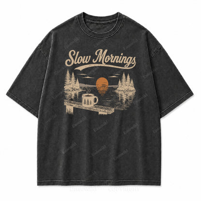 Slow Mornings Lake Coffee Washed Print Tee