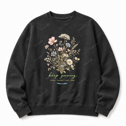 Keep Growing Front Graphic Washed Crewneck