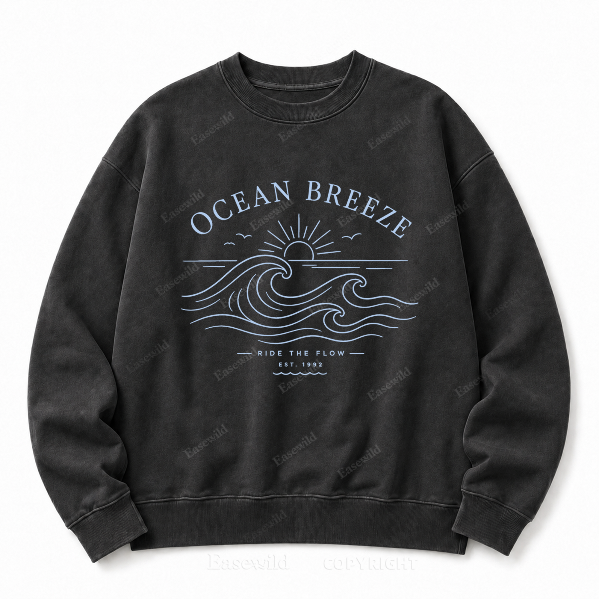 Ocean Breeze Front Graphic Washed Crewneck