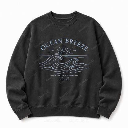 Ocean Breeze Front Graphic Washed Crewneck